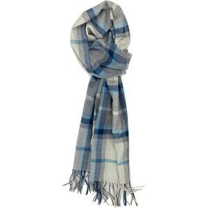 Men and Women Grey Blue Plaid Winter Scarf Cashmer Luxurious Soft Plum Feathers